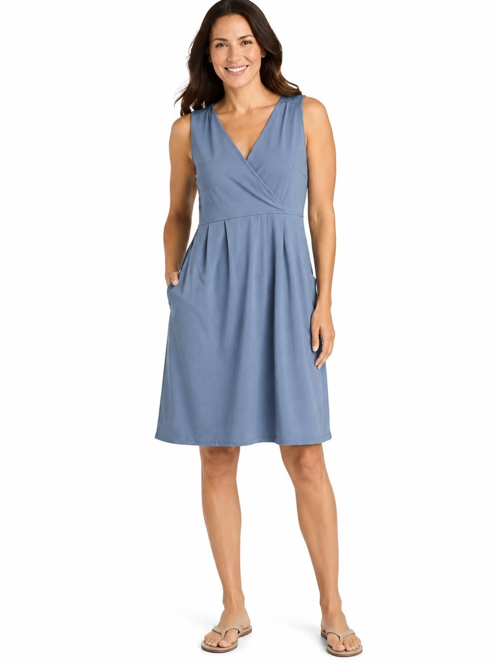 Eddie Bauer Women’s Aster Sleeveless Crossover Dress TM Tall Med Dusty Blue